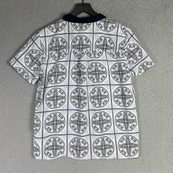 Soul Star Goodman Tile Print Button Shirt Mens M Short Sleeve Navy Collar Casual - Picture 7 of 9